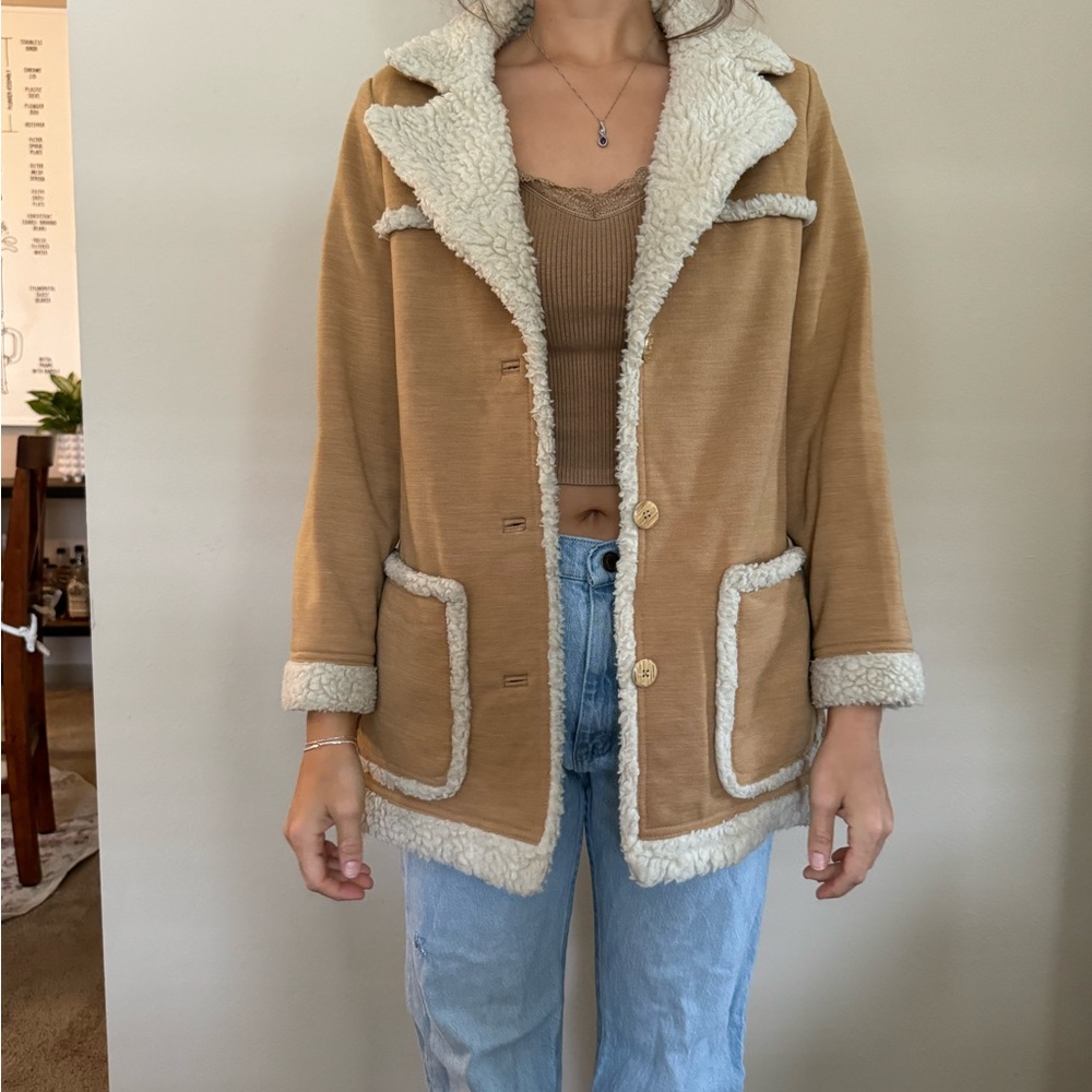 Cozy Tan Sherpa-Lined Women's penny lane afghan style coat